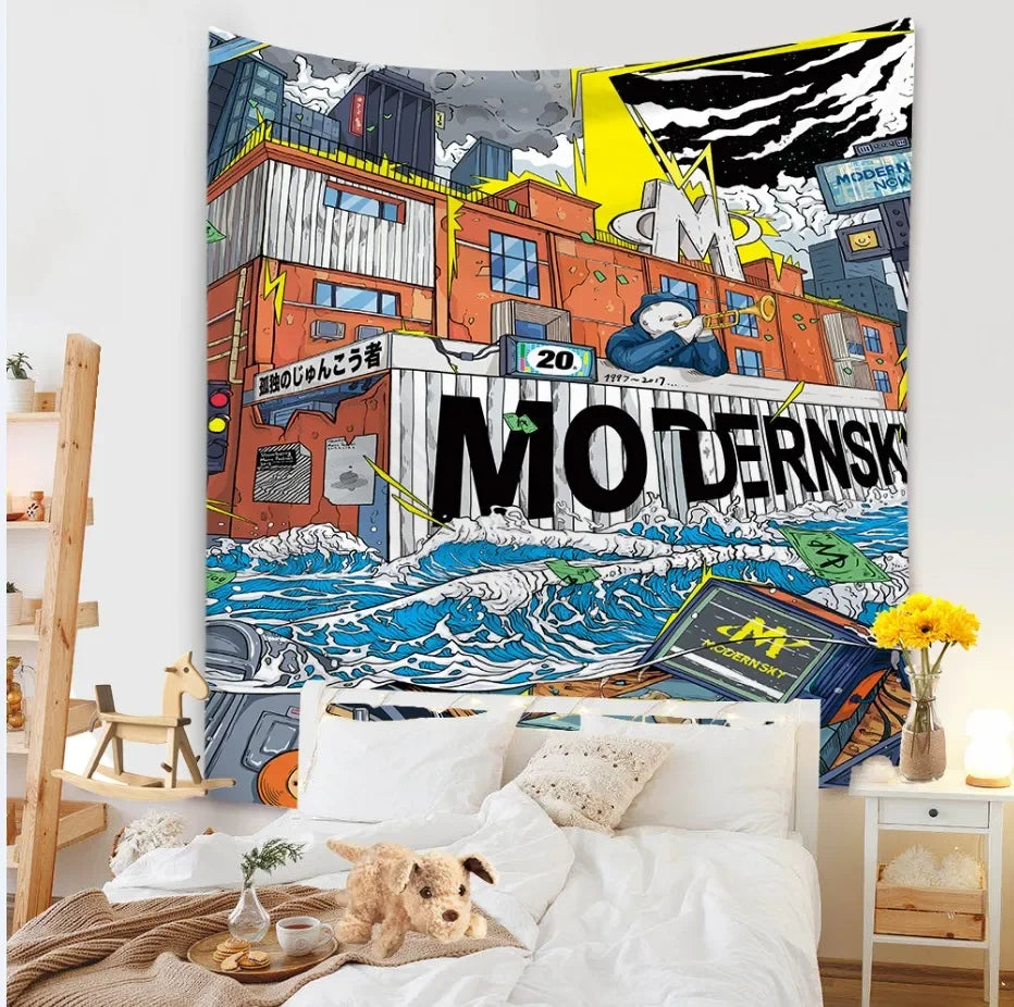 Tapestry Living Room Background Mural Beach Mat Home Decoration Simple and Fresh Character Wall Hanging
