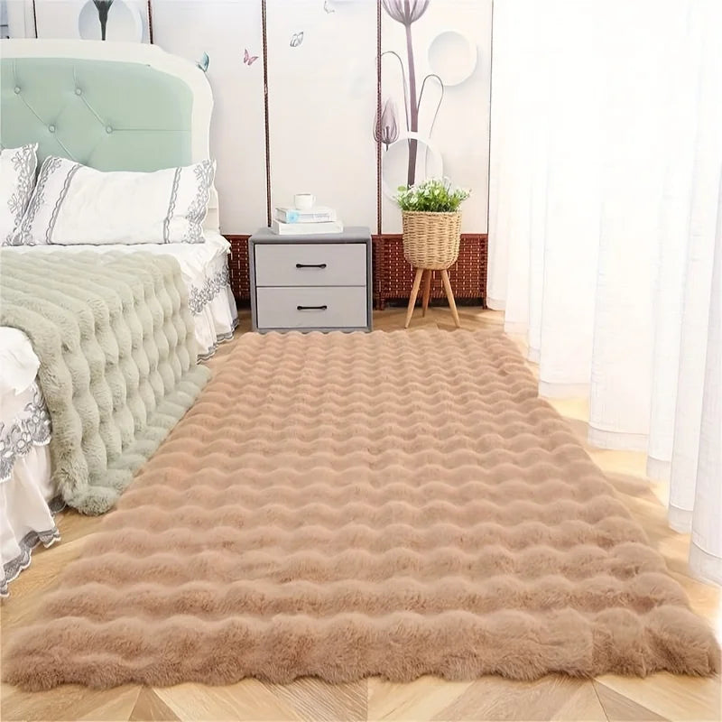 Rabbit Fur Area Rug–Soft Thick Non-Slip Waterproof Machine-Washable for Living Room and Bedroom Decor