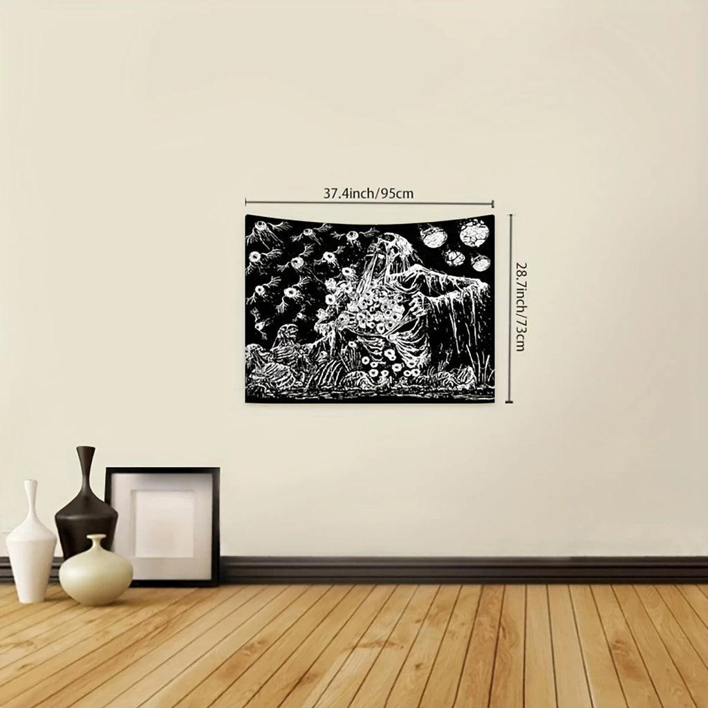1pc Black and white skull tapestry, moth tapestry, tarot card sun moon constellation tapestry, Halloween horror tapestry