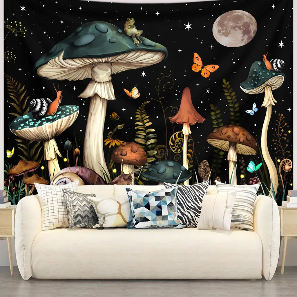 1pc Mushroom tapestry, moon tapestry, plant flower butterfly tapestry, snail frog tapestry, bedroom decoration wall hanging