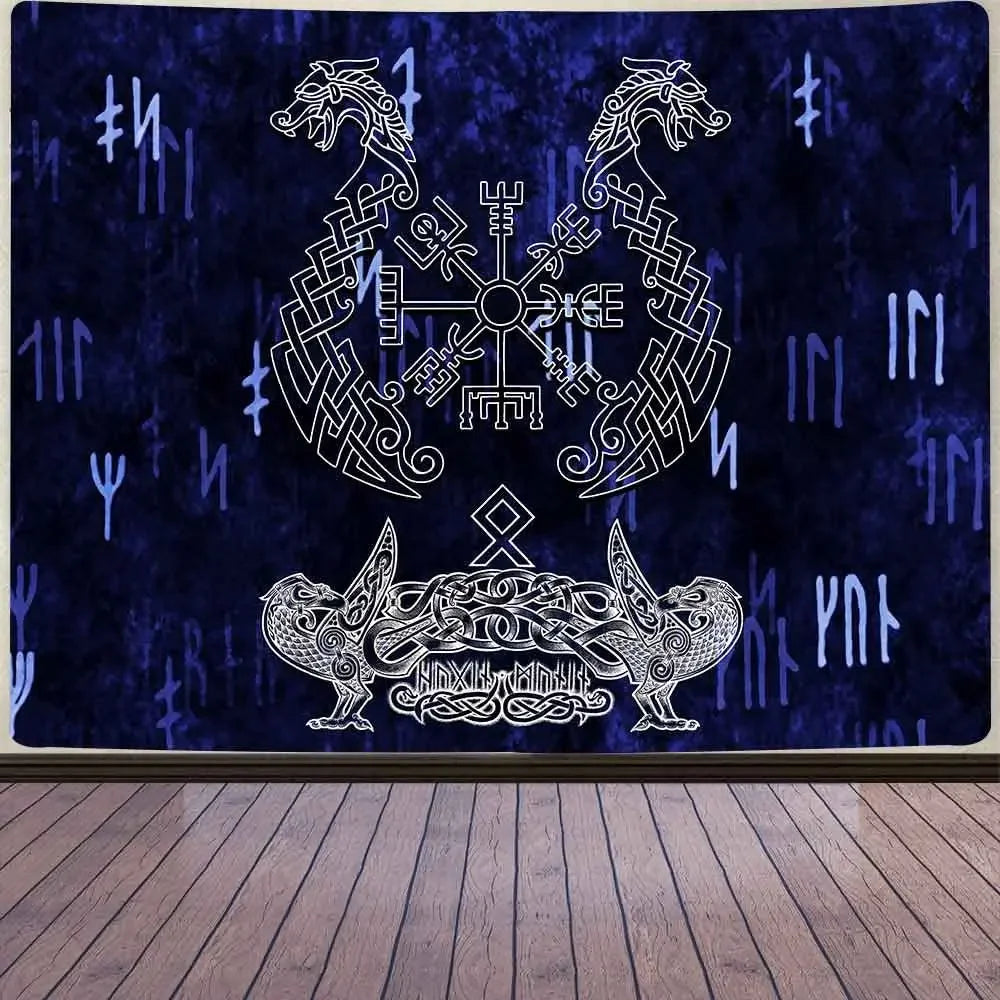 unframed Norse Mythology Vikings Tapestry Mysterious Ancient Runes Totem Tapestries Wall Hanging Art for Living Room Bedroom Hom