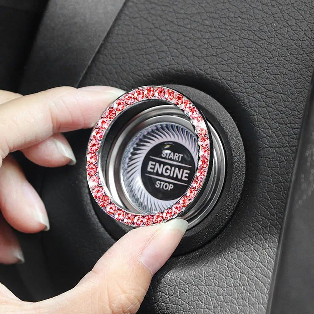 Car Start Switch Button Auto Decorative Diamond Stickers Adhesive Ring Trims Protective Cover Car Accessories Car Interior Decor
