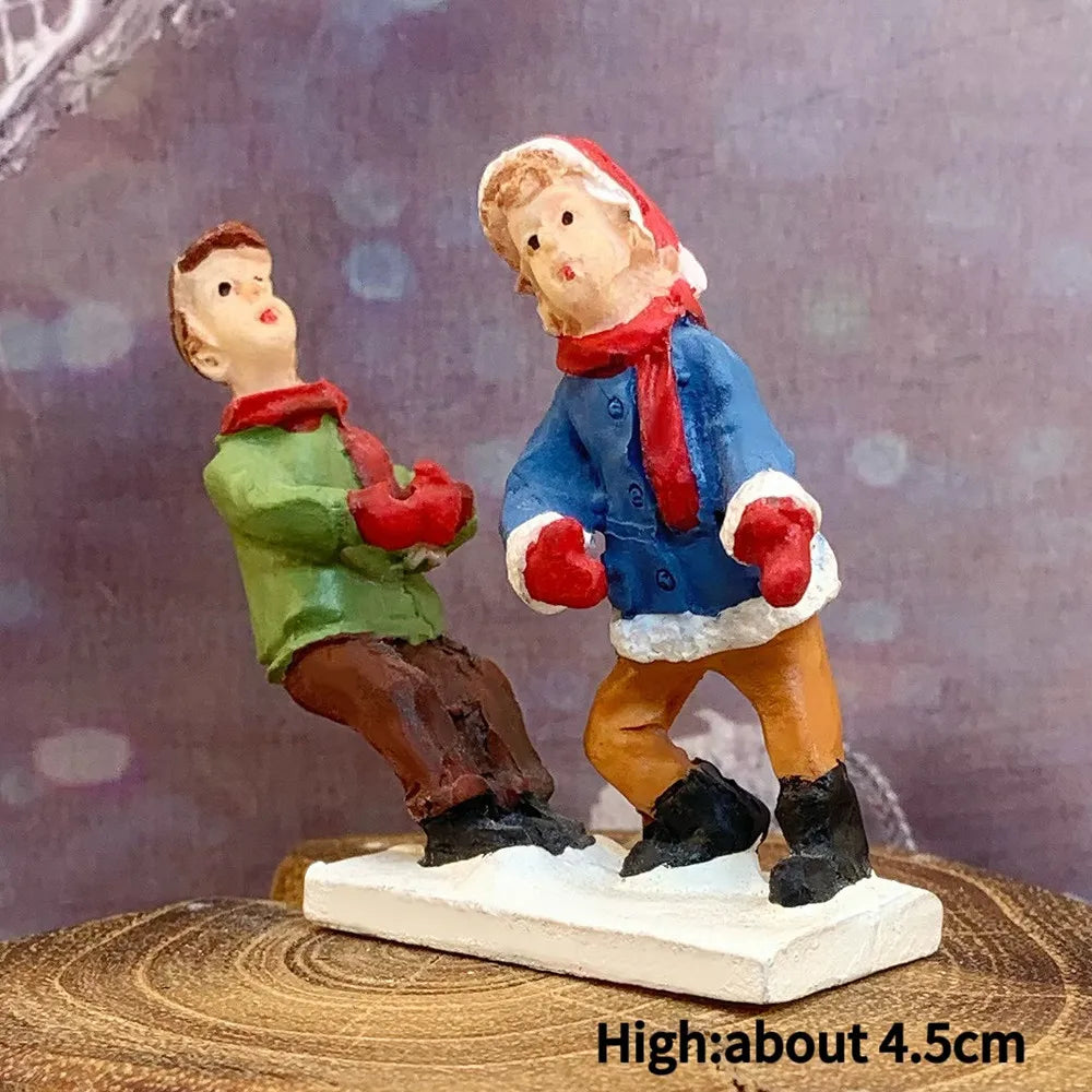 Vintage Victorian Winter Town Mini Resin Figurines, Christmas Scene Layout Ornaments, Holiday Travel Collectible Gifts