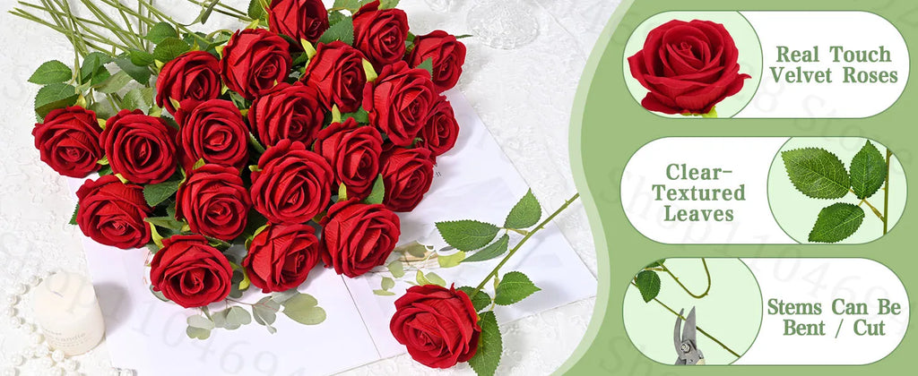 24-80Pcs Artificial Roses Flowers 3.9''Big Velvet Rose Artificial Flowers with Long Stems for Wedding Mothers Day Decor