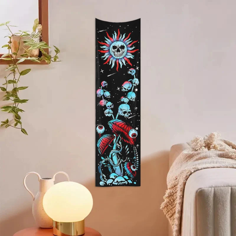 2pcs,Skeleton mushroom tapestry, abstract eye tapestry, sun, moon, starry sky tapestry, plant tapestry aesthetic wall hanging